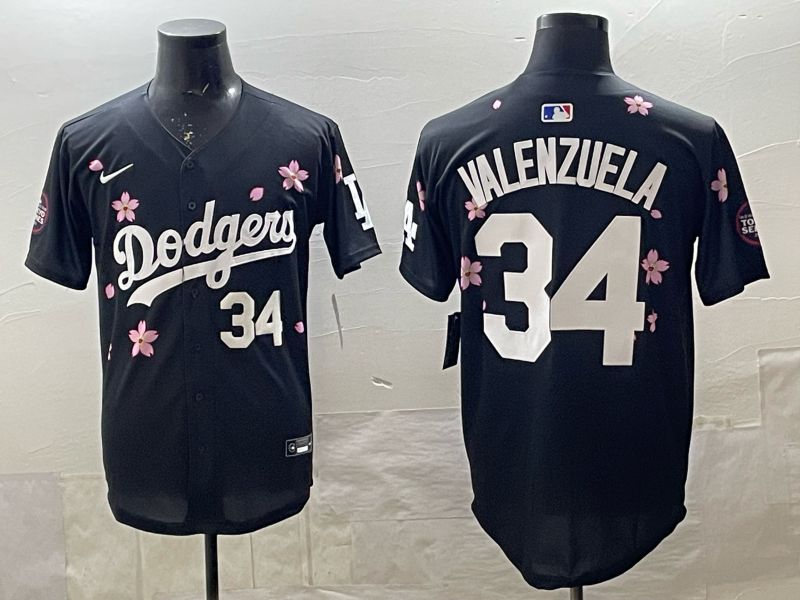 Men 2025 Nike Los Angeles Dodgers #34 Valenzuela Black Game MLB Jersey 010